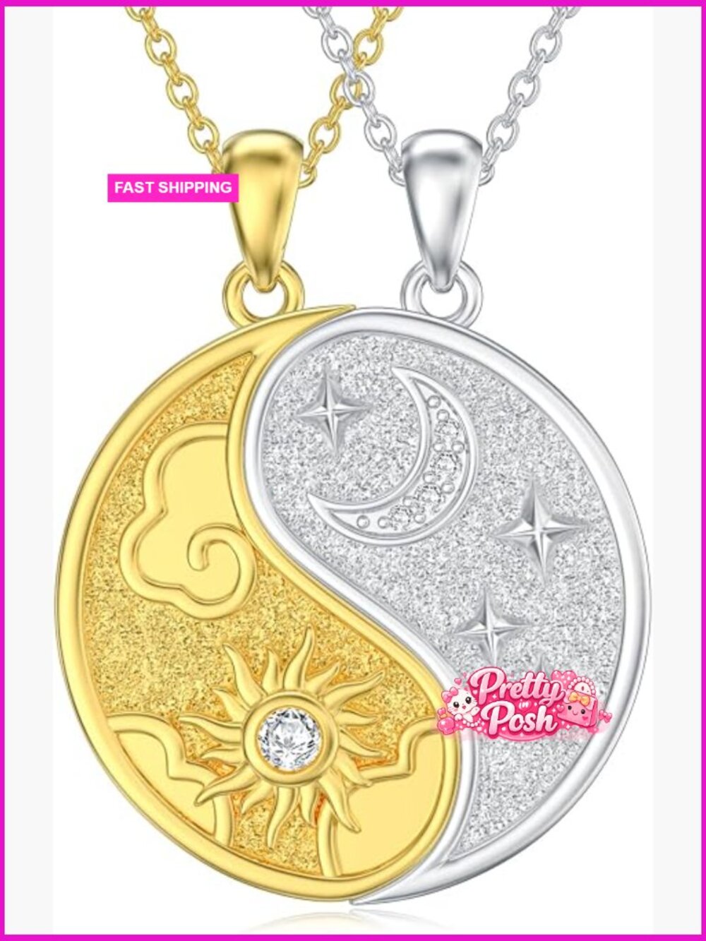 925 Sterling Silver Diamond Yin Yang Necklace for Couple Best Friend